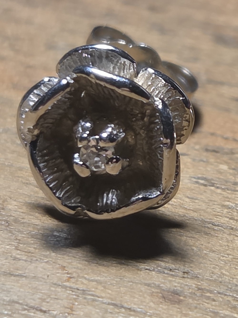 14k White Gold Floral Stud Earrings with Center Diamonds- Women Jewelry